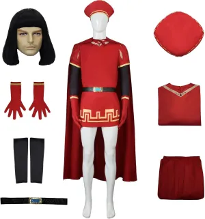 Unisex Red King Costume Cloak Robe Gloves Sleeves Belt Wig Hat Halloween Costume Suit