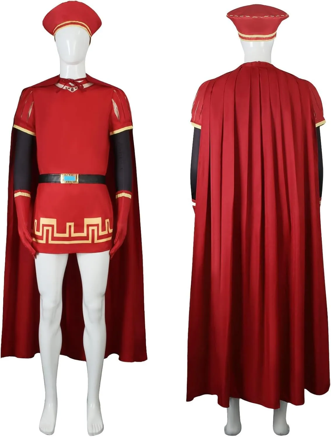 Unisex Red King Costume Cloak Robe Gloves Sleeves Belt Wig Hat Halloween Costume Suit