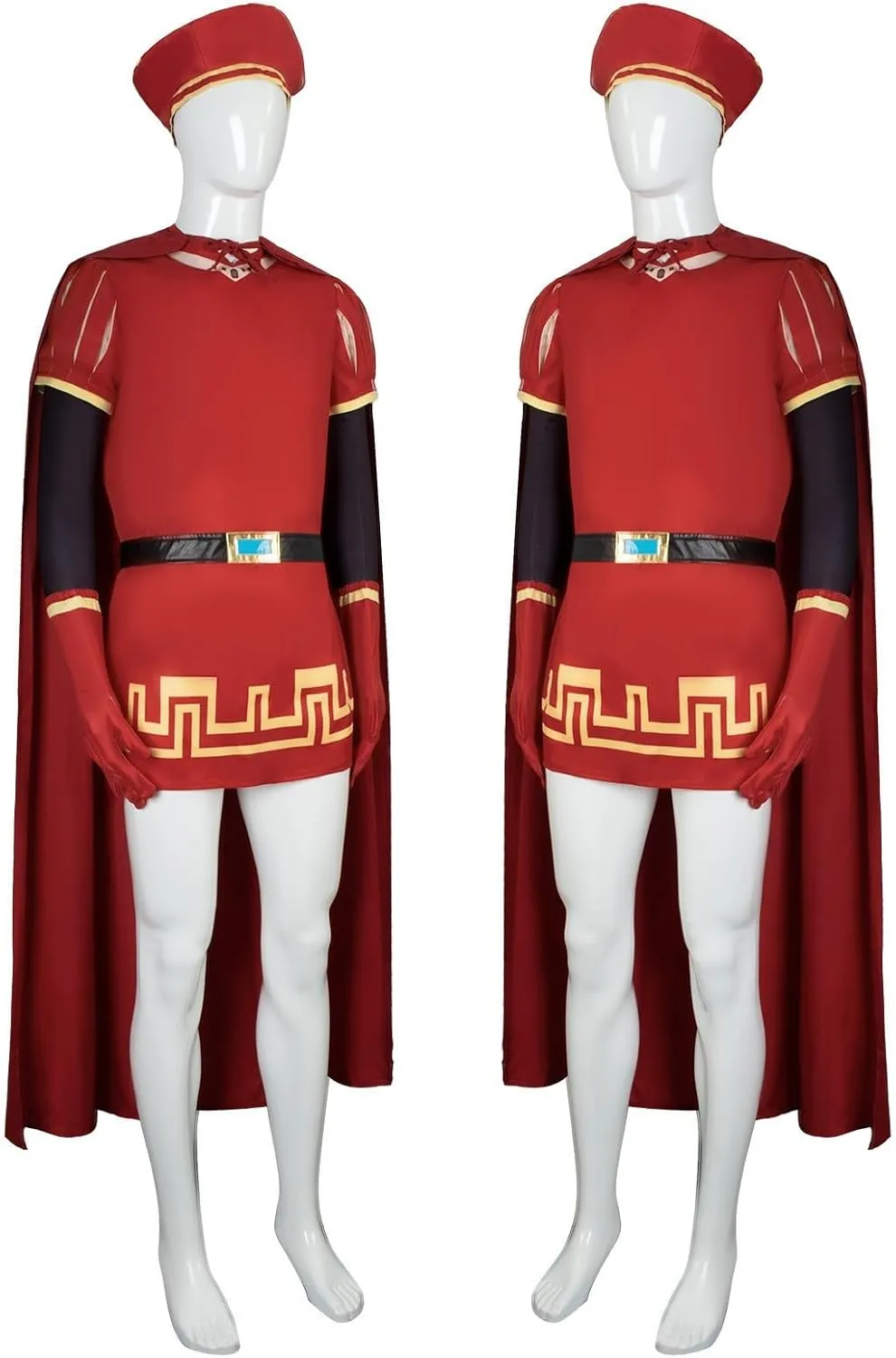 Unisex Red King Costume Cloak Robe Gloves Sleeves Belt Wig Hat Halloween Costume Suit