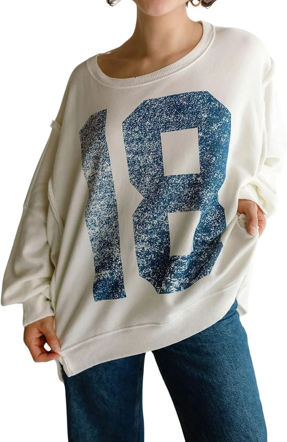 utcoco Oversized Sweatshirt for Women Letter Graphic Crew Neck Long Sleeve Shirts Fashion Hoodies Tops