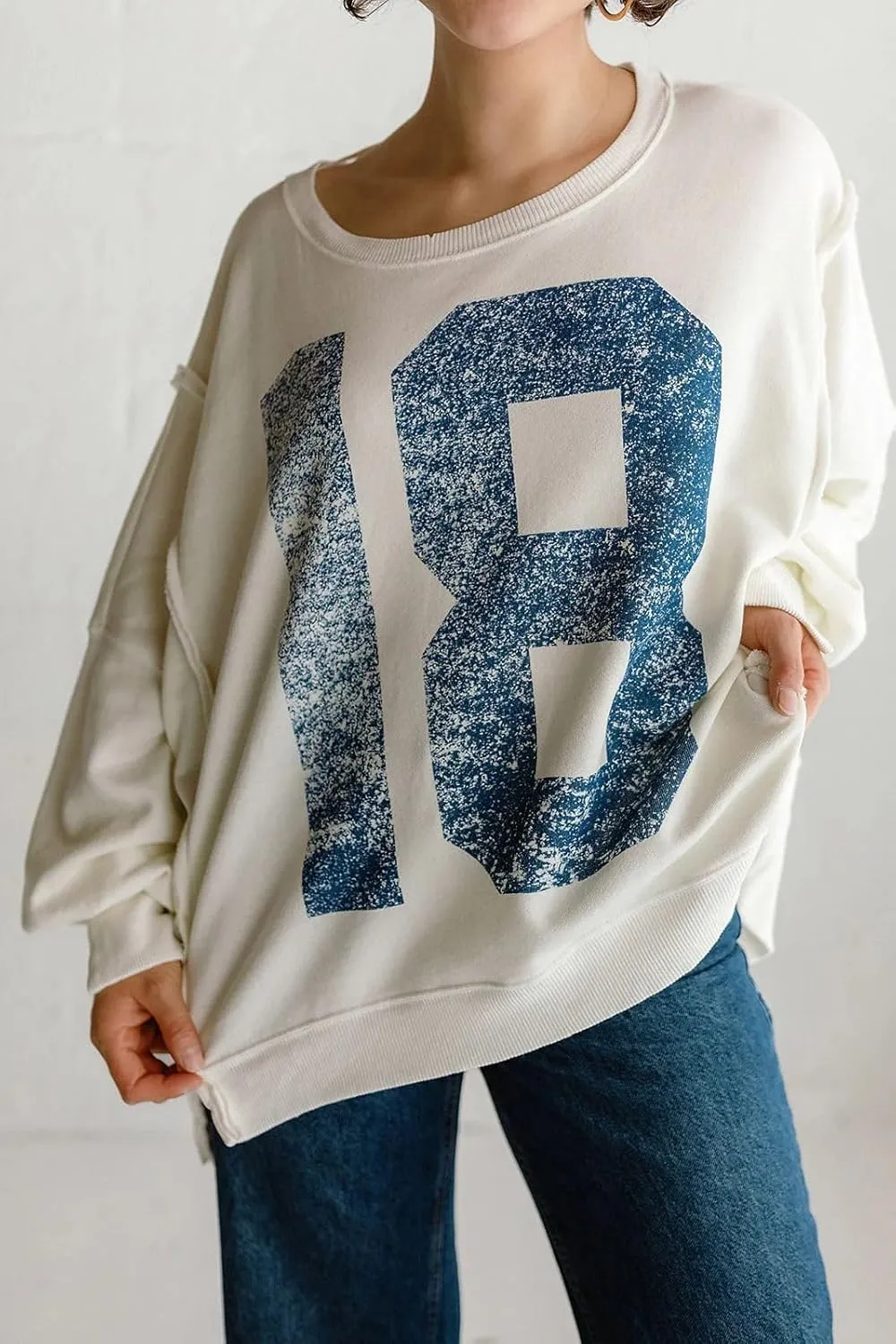 utcoco Oversized Sweatshirt for Women Letter Graphic Crew Neck Long Sleeve Shirts Fashion Hoodies Tops