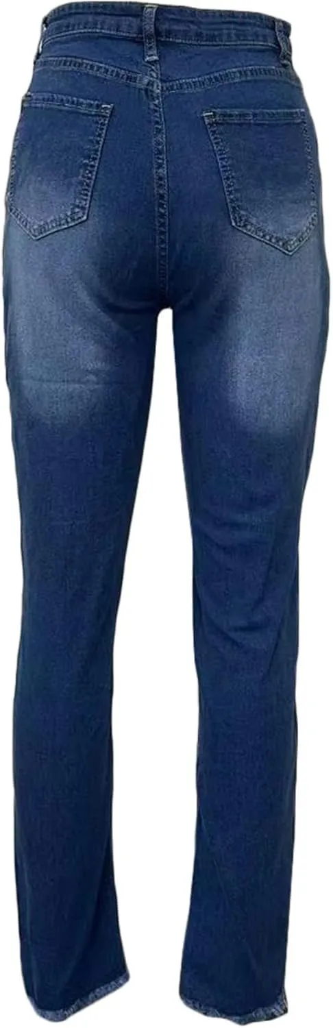Vaceky Women Cuffed Ripped Jeans Y2K Distressed Ripped Skinny Stretchy Denim Pant