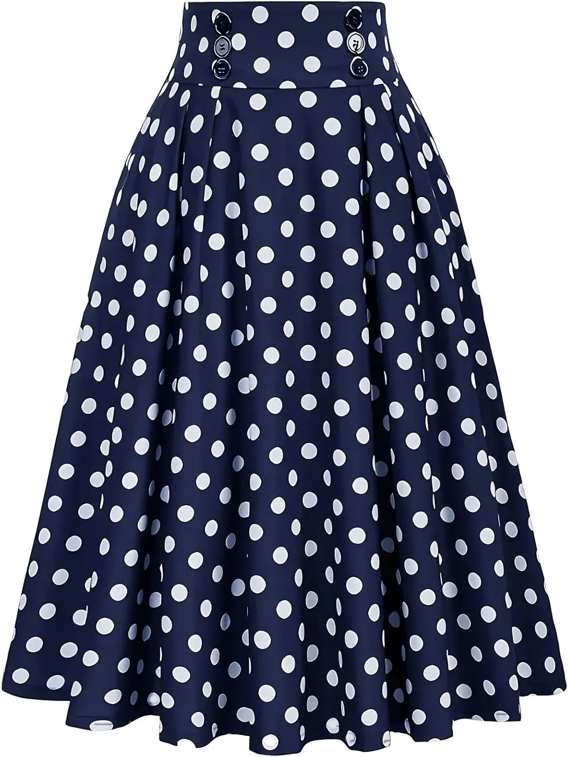 Vintage Polka Dot Maxi Skirts for Women Casual High Waist A Line Flare Swing Long Skirt Party Pleated Skirts