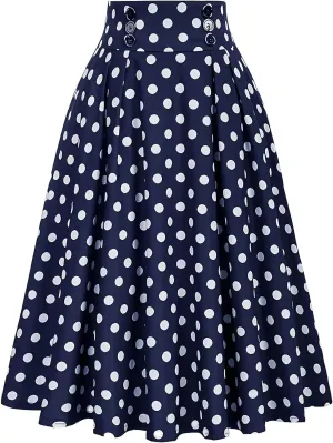 Vintage Polka Dot Maxi Skirts for Women Casual High Waist A Line Flare Swing Long Skirt Party Pleated Skirts