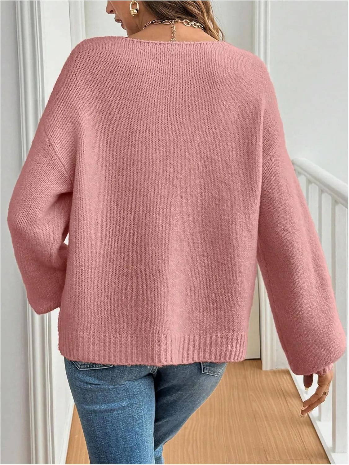 WDIRARA Women's Tie Front Crewneck Knit Cardigan Long Sleeve Drop Shoulder Sweater