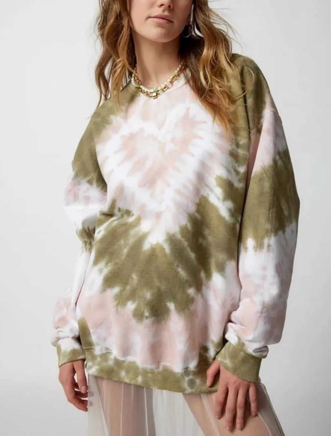 Winioder Women Y2K Heart Tie Dye Oversized Sweatshirt Long Sleeve Crewneck Color Block Pullover Tops Casual Loose Sweatshirts