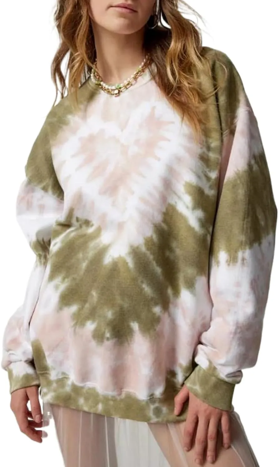Winioder Women Y2K Heart Tie Dye Oversized Sweatshirt Long Sleeve Crewneck Color Block Pullover Tops Casual Loose Sweatshirts