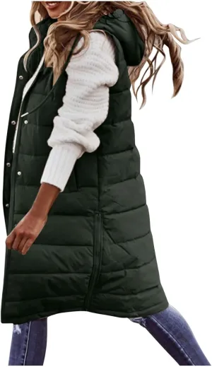 Winter Casual Stand Collar Gilet Hood Sleeveless Warm Down Coat with Pockets Quilted Vest Down Jacket Womens Puffer
