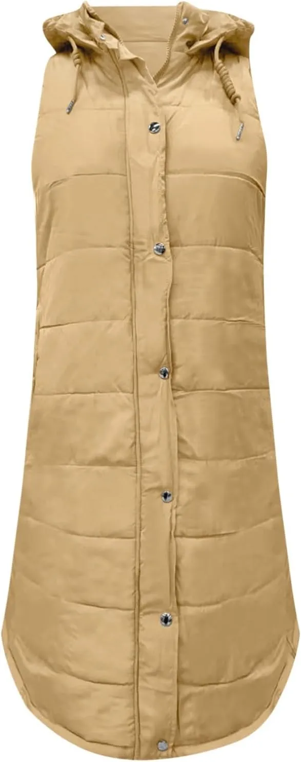 Winter Casual Stand Collar Gilet Hood Sleeveless Warm Down Coat with Pockets Quilted Vest Down Jacket Womens Puffer