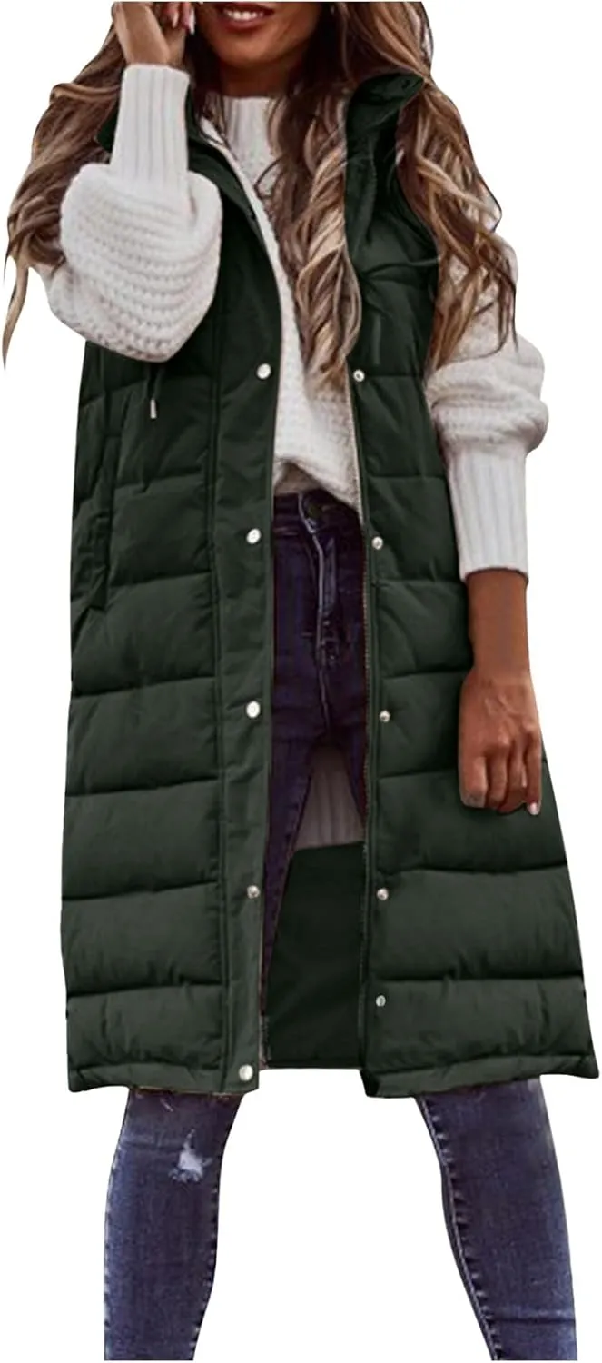Winter Casual Stand Collar Gilet Hood Sleeveless Warm Down Coat with Pockets Quilted Vest Down Jacket Womens Puffer