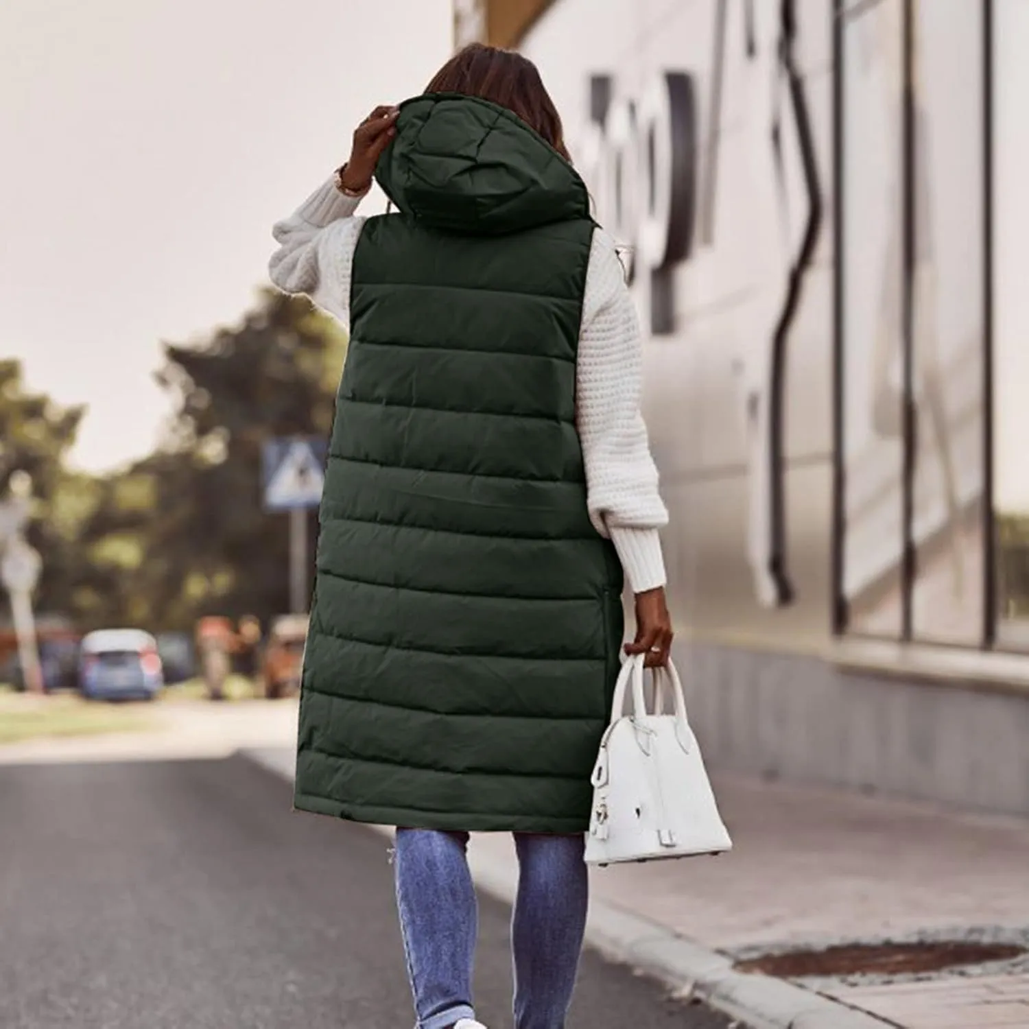 Winter Casual Stand Collar Gilet Hood Sleeveless Warm Down Coat with Pockets Quilted Vest Down Jacket Womens Puffer