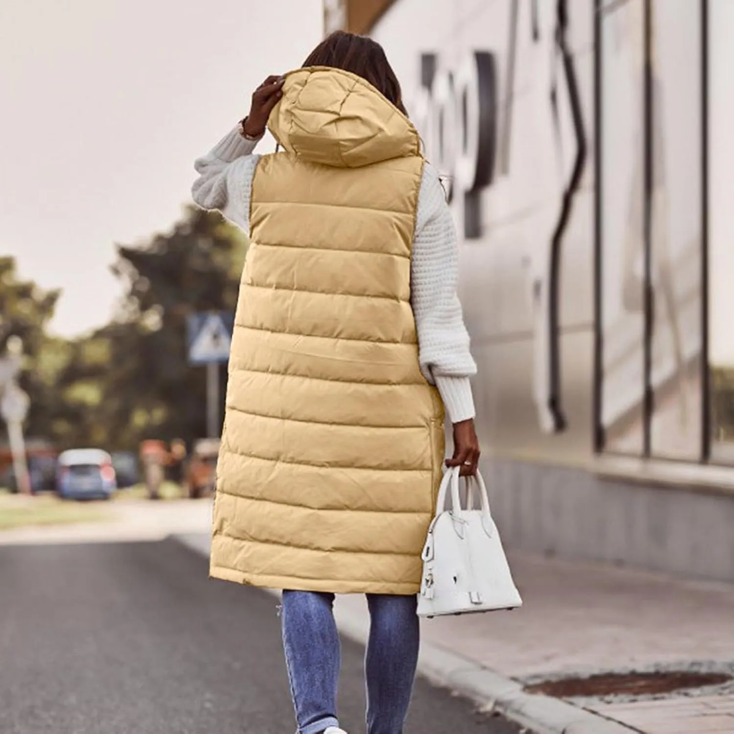 Winter Casual Stand Collar Gilet Hood Sleeveless Warm Down Coat with Pockets Quilted Vest Down Jacket Womens Puffer