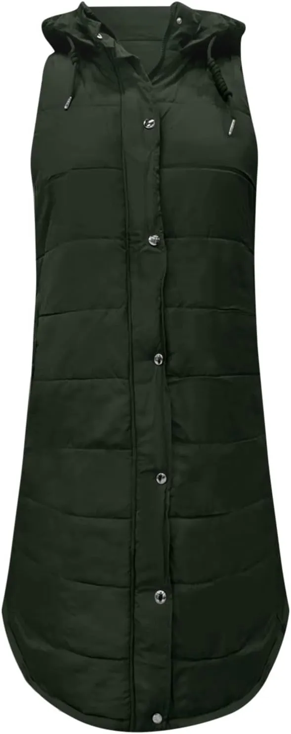 Winter Casual Stand Collar Gilet Hood Sleeveless Warm Down Coat with Pockets Quilted Vest Down Jacket Womens Puffer