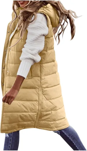 Winter Casual Stand Collar Gilet Hood Sleeveless Warm Down Coat with Pockets Quilted Vest Down Jacket Womens Puffer