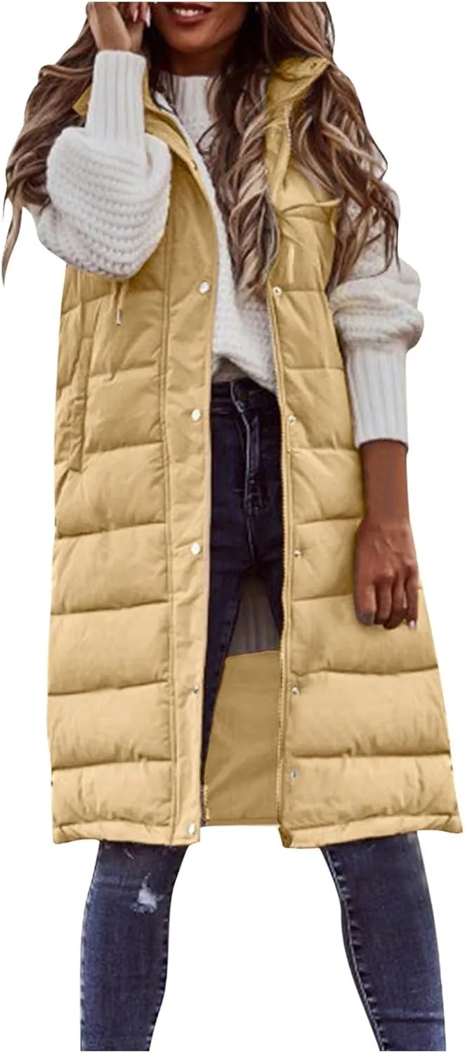Winter Casual Stand Collar Gilet Hood Sleeveless Warm Down Coat with Pockets Quilted Vest Down Jacket Womens Puffer