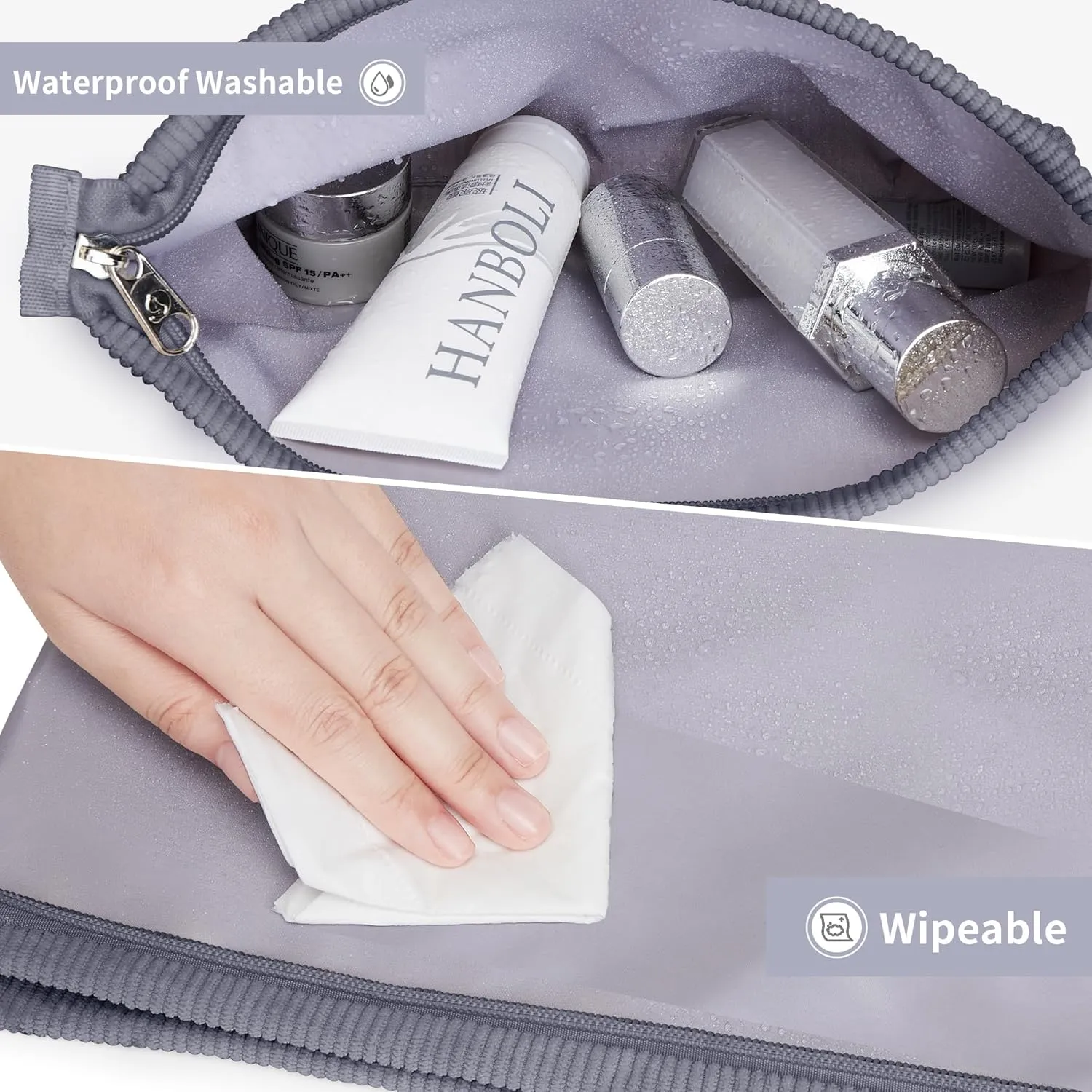 WLLWOO Makeup Bag-2pcs CowCorduroy Cosmetic Bag Zipper Interior Waterproof Pencil Case Coin Purse Travel Toiletry Small Makeup Pouch For Women
