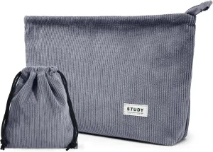 WLLWOO Makeup Bag-2pcs CowCorduroy Cosmetic Bag Zipper Interior Waterproof Pencil Case Coin Purse Travel Toiletry Small Makeup Pouch For Women