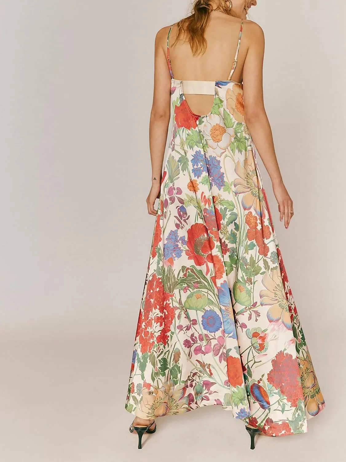 Women Boho Floral Tie Shoulder Maxi Dress Flowy Patchwork Smocked Long Sundresses Summer Ruffle Y2k Sleeveless Dresses