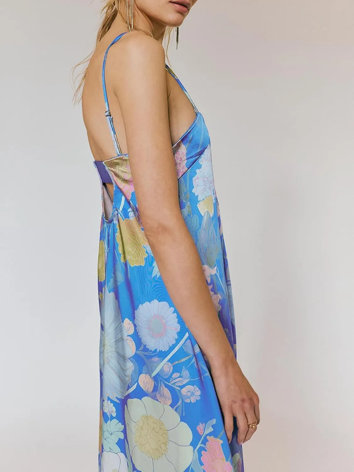 Women Boho Floral Tie Shoulder Maxi Dress Flowy Patchwork Smocked Long Sundresses Summer Ruffle Y2k Sleeveless Dresses