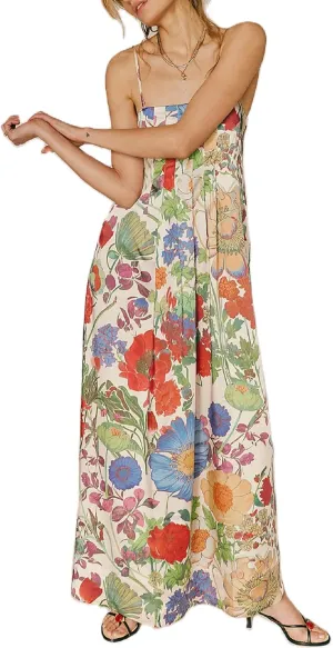 Women Boho Floral Tie Shoulder Maxi Dress Flowy Patchwork Smocked Long Sundresses Summer Ruffle Y2k Sleeveless Dresses