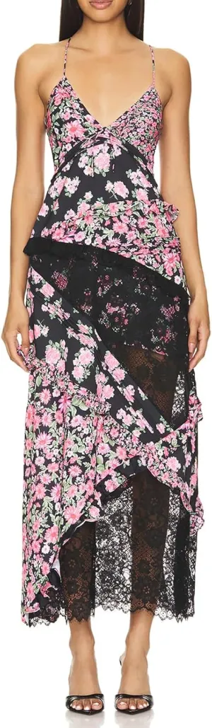 Women Boho Patchwork Maxi Dress Y2k Sleeveless Spaghetti Strap Backless Long Dress Floral Beach Vacation Sundress