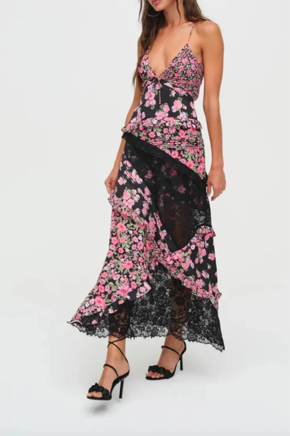 Women Boho Patchwork Maxi Dress Y2k Sleeveless Spaghetti Strap Backless Long Dress Floral Beach Vacation Sundress