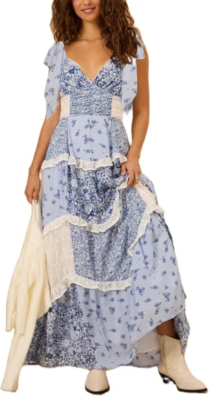 Women Boho Patchwork Maxi Dress Y2k Sleeveless Spaghetti Strap Backless Long Dress Floral Beach Vacation Sundress