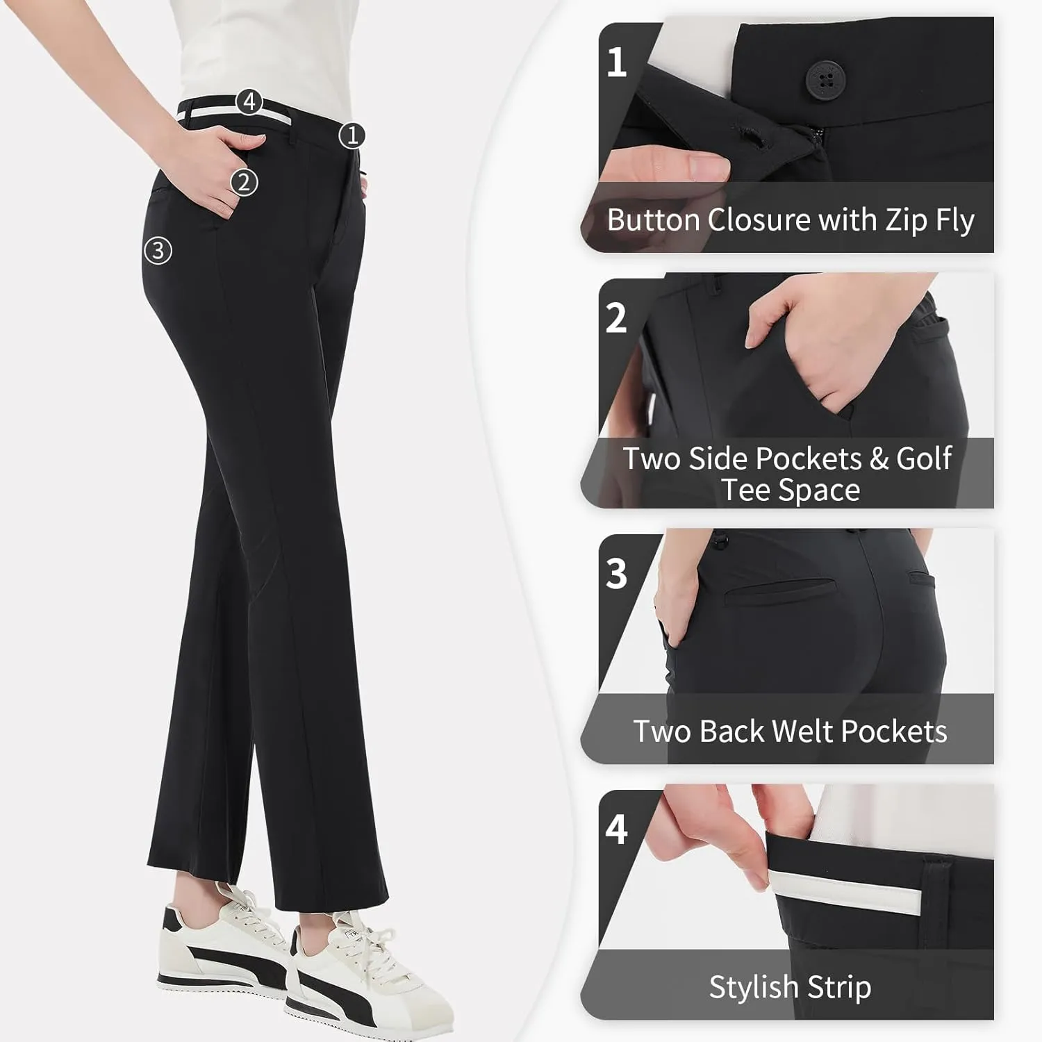 Women Golf Pants with Pockets Spring Summer 4-Way Stretch Lightweight Quick Dry Casual Pants Athletic UPF 50 