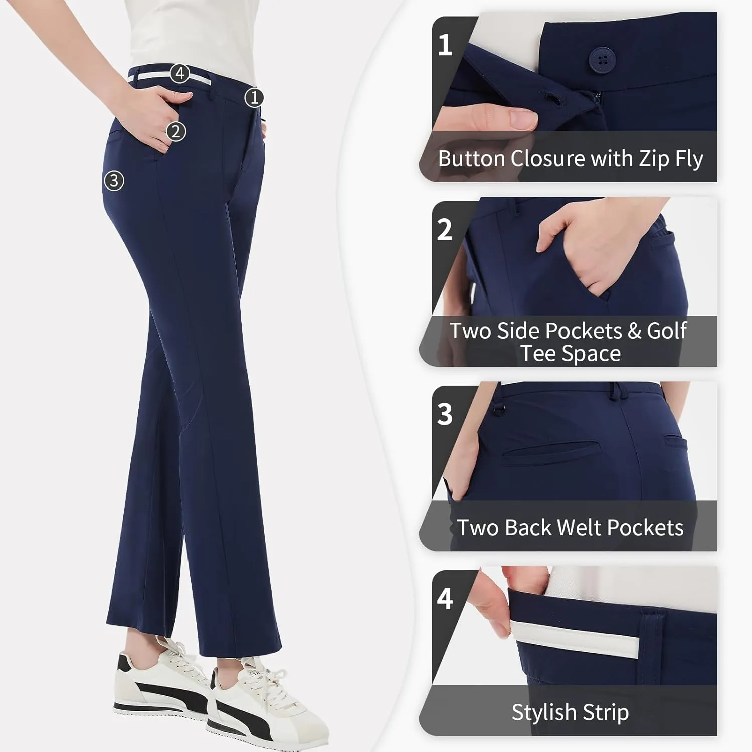 Women Golf Pants with Pockets Spring Summer 4-Way Stretch Lightweight Quick Dry Casual Pants Athletic UPF 50 
