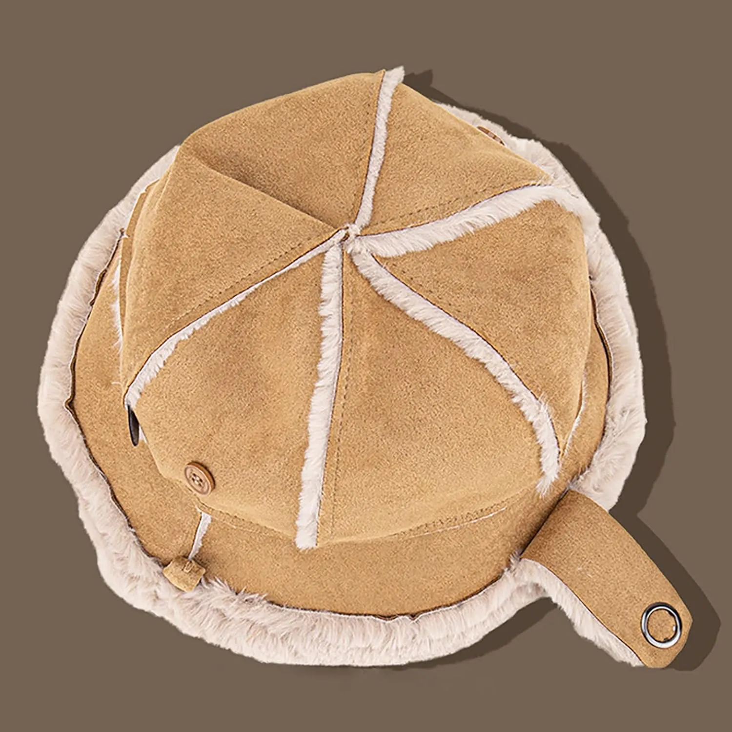 Women Men Fleece Warm Thick Fisherman's Cap Suede Leather Bucket Hats Windproof Inclining Bag Fisherman Hat