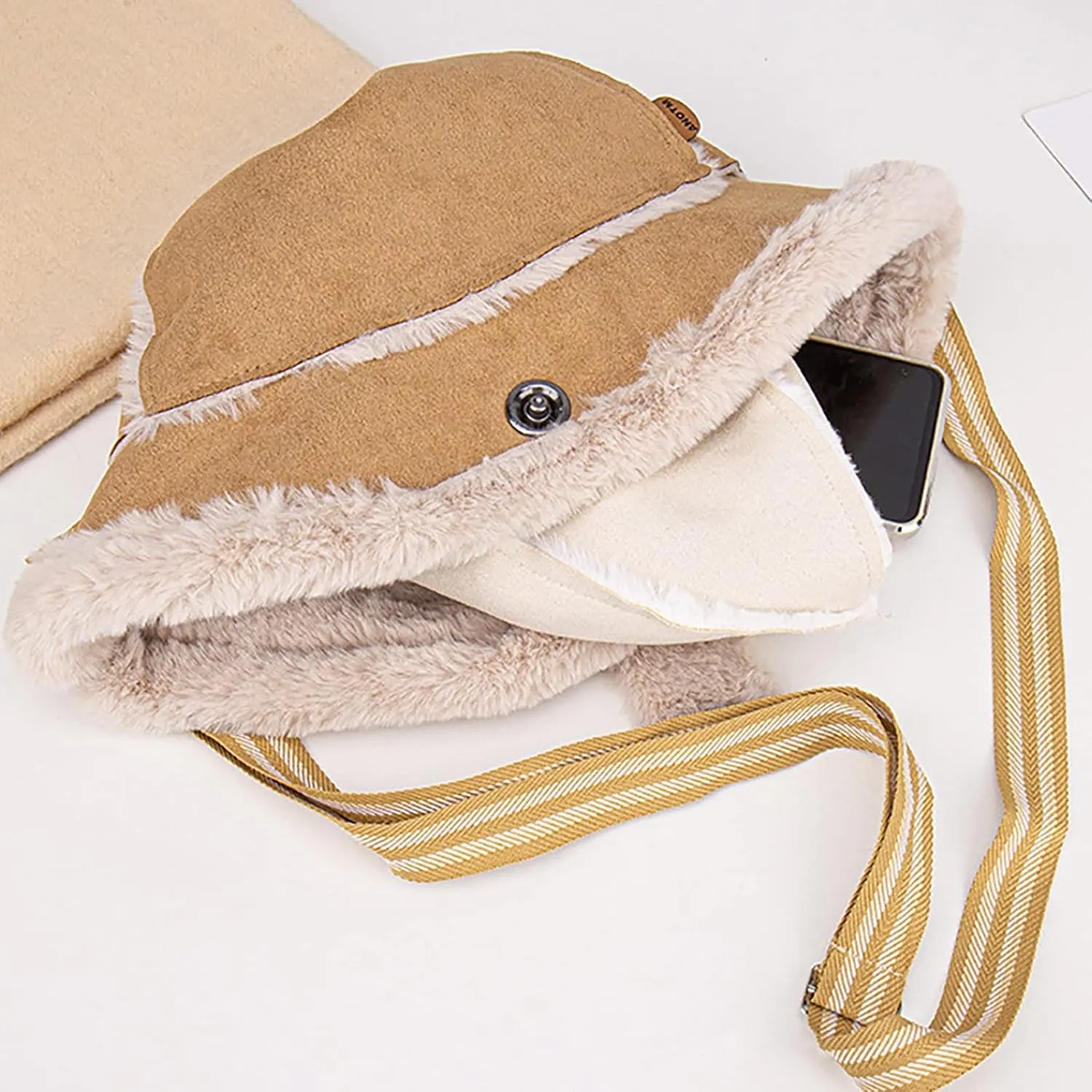 Women Men Fleece Warm Thick Fisherman's Cap Suede Leather Bucket Hats Windproof Inclining Bag Fisherman Hat