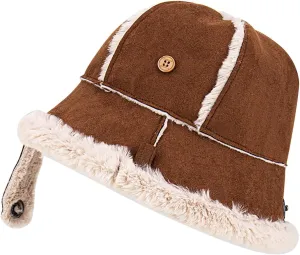 Women Men Fleece Warm Thick Fisherman's Cap Suede Leather Bucket Hats Windproof Inclining Bag Fisherman Hat