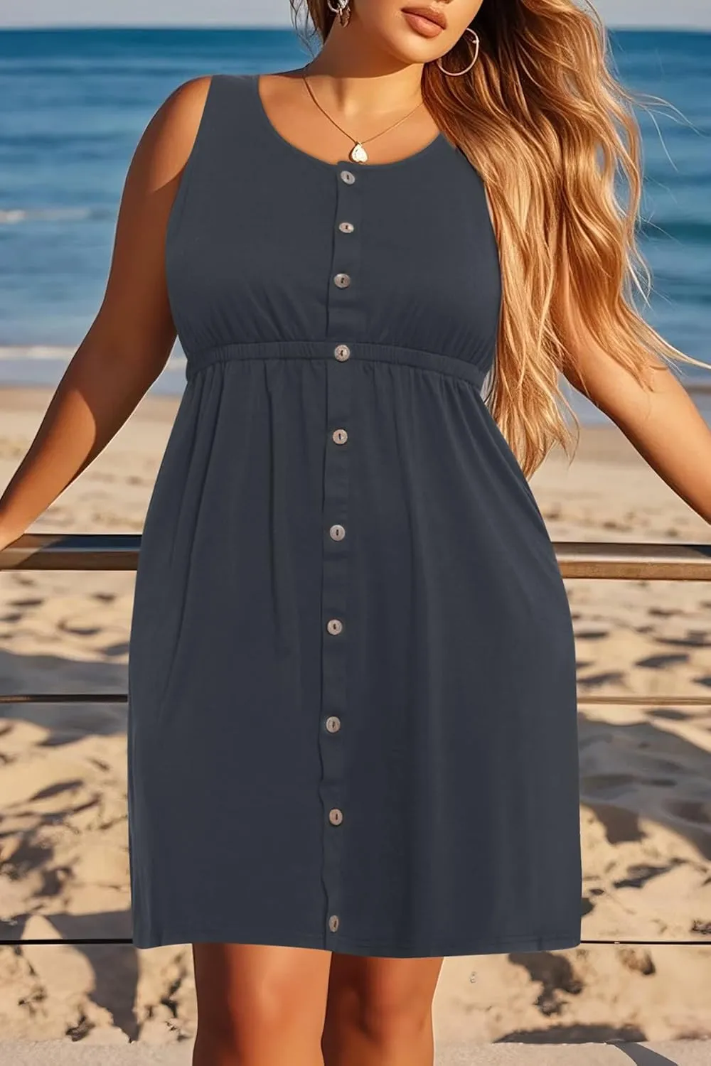 Women Plus Size Summer Dresses - Casual Sun Tank Sleeveless Short Dress with Pockets
