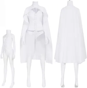 Women Queen Emma Frost Cosplay Top Cloak Gloves Socks Emma Frost Costume White Uniform for Halloween