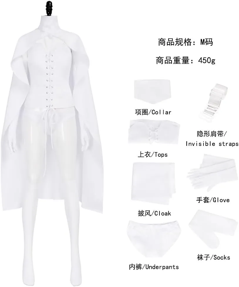 Women Queen Emma Frost Cosplay Top Cloak Gloves Socks Emma Frost Costume White Uniform for Halloween
