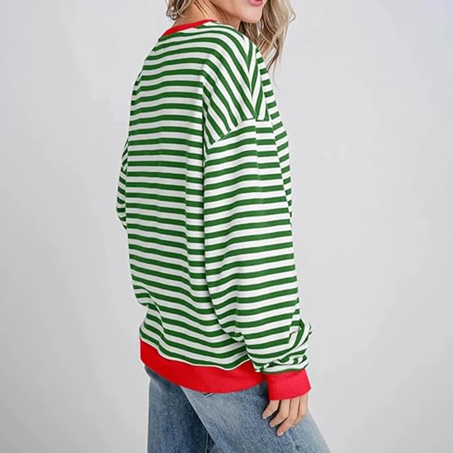 Women Striped Oversized Sweatshirt Long Sleeve Crewneck Hoodies Shirts 2024 Fall Pullover Top Trendy Preppy Clothes