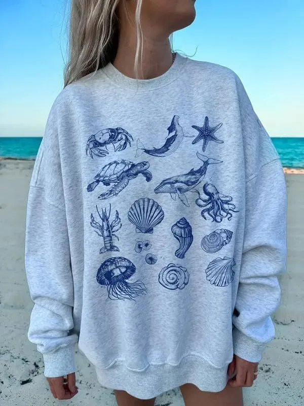 Women Y2k Graphic Print Oversized Sweatshirts Long Sleeve Crewneck Pullover Shirt Casual Fall Workout Top Clothes