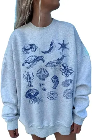Women Y2k Graphic Print Oversized Sweatshirts Long Sleeve Crewneck Pullover Shirt Casual Fall Workout Top Clothes