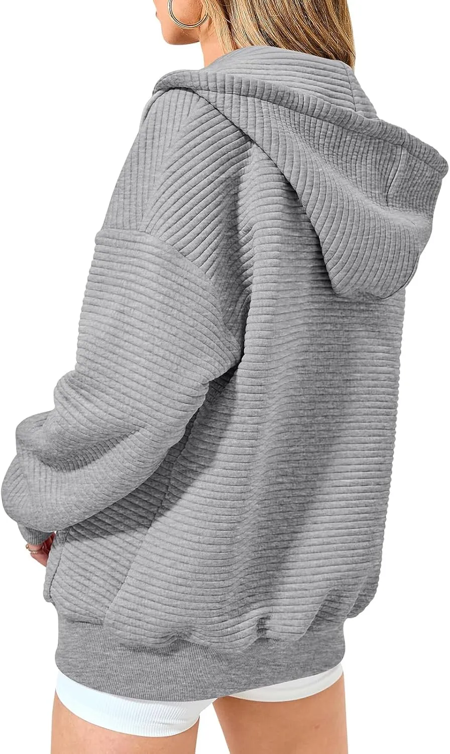 Women Zip Up Hoodie Long Sleeve Hooded Oversized Sweatshirts Y2K Jacket with Pockets Casual Drawstring Fall Coat