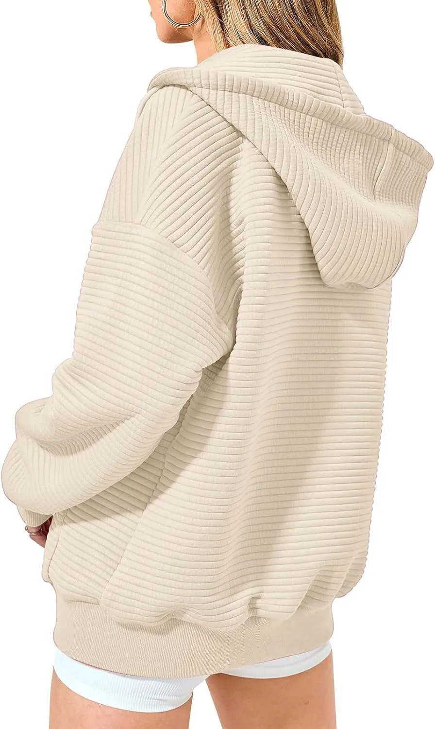 Women Zip Up Hoodie Long Sleeve Hooded Oversized Sweatshirts Y2K Jacket with Pockets Casual Drawstring Fall Coat