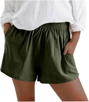 Womens Bermuda Shorts Summer Breathable Elastic Waist Work Trouser Lightweight Linen Blend Vacation Outfits