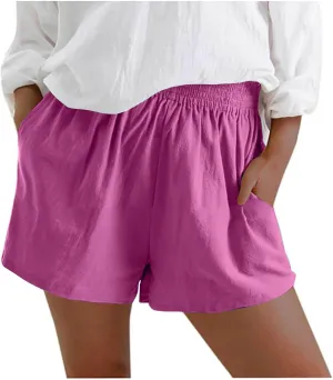Womens Bermuda Shorts Summer Breathable Elastic Waist Work Trouser Lightweight Linen Blend Vacation Outfits