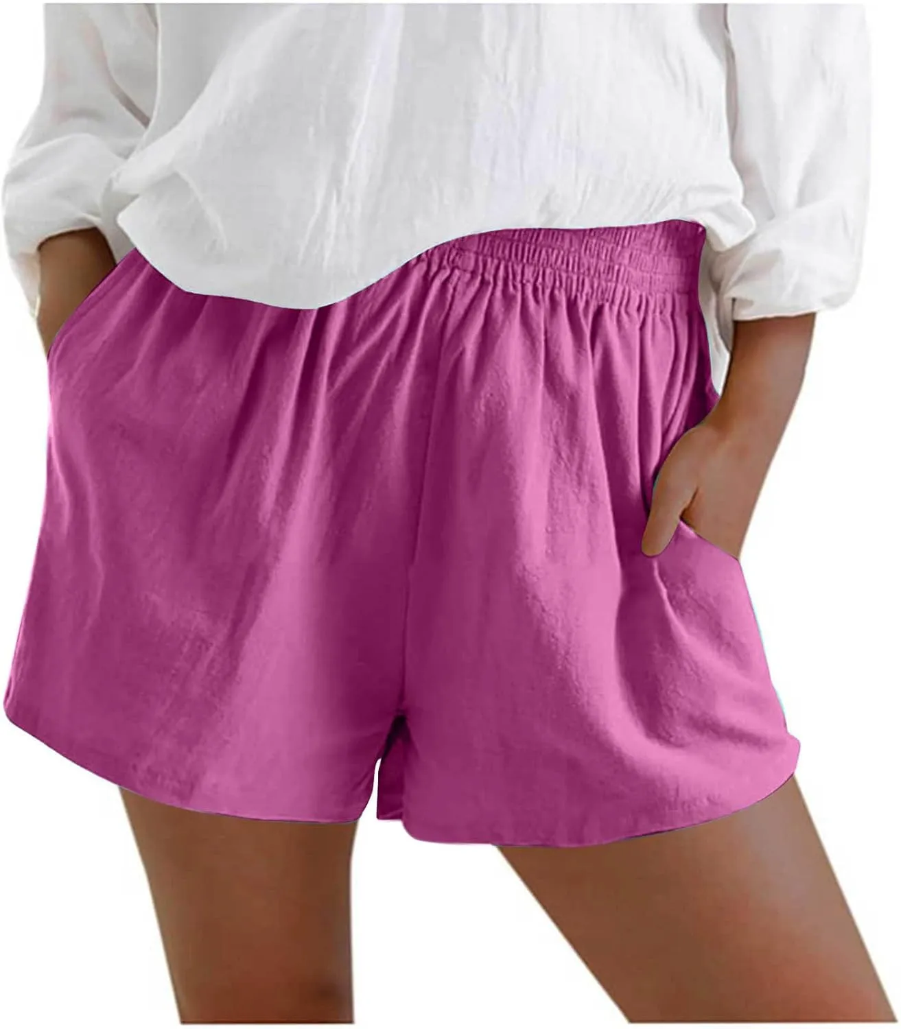 Womens Bermuda Shorts Summer Breathable Elastic Waist Work Trouser Lightweight Linen Blend Vacation Outfits