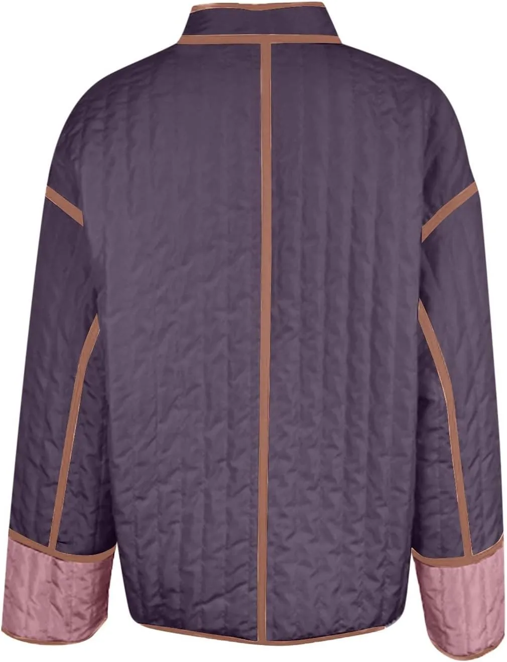 Womens Casual Quilted Jacket Winter Lightweight Color Block Padded Coat Y2k Long Sleeve Cropped Cotton Jackets