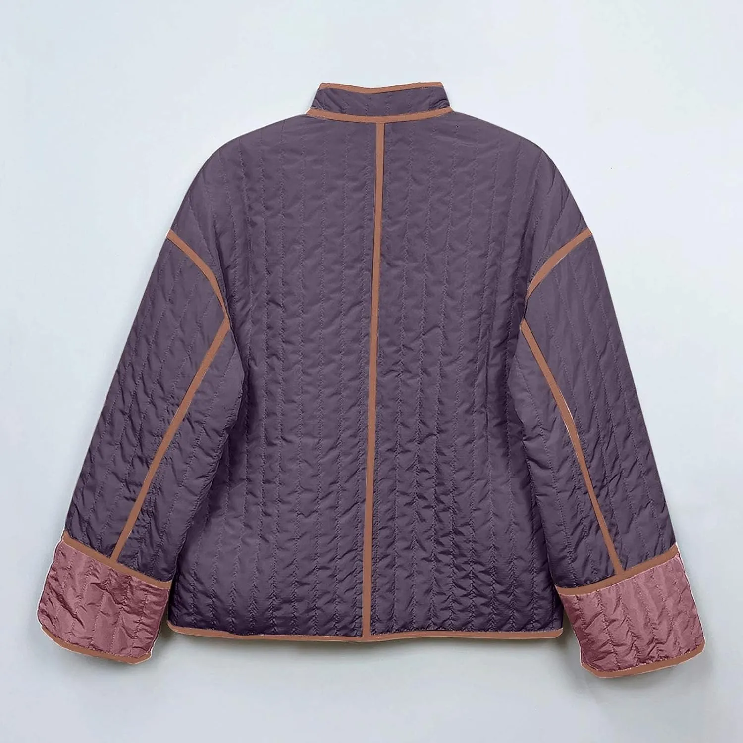 Womens Casual Quilted Jacket Winter Lightweight Color Block Padded Coat Y2k Long Sleeve Cropped Cotton Jackets