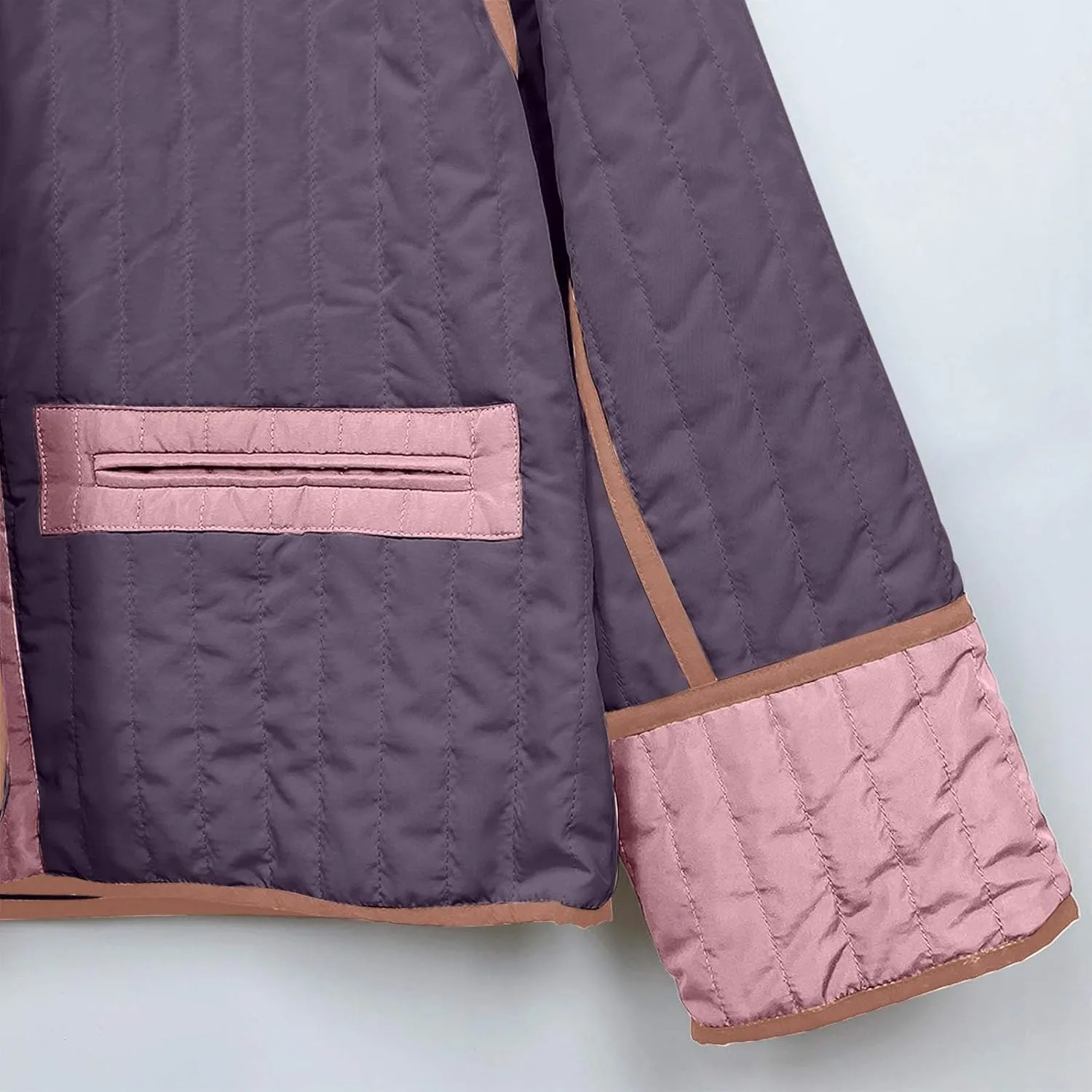 Womens Casual Quilted Jacket Winter Lightweight Color Block Padded Coat Y2k Long Sleeve Cropped Cotton Jackets