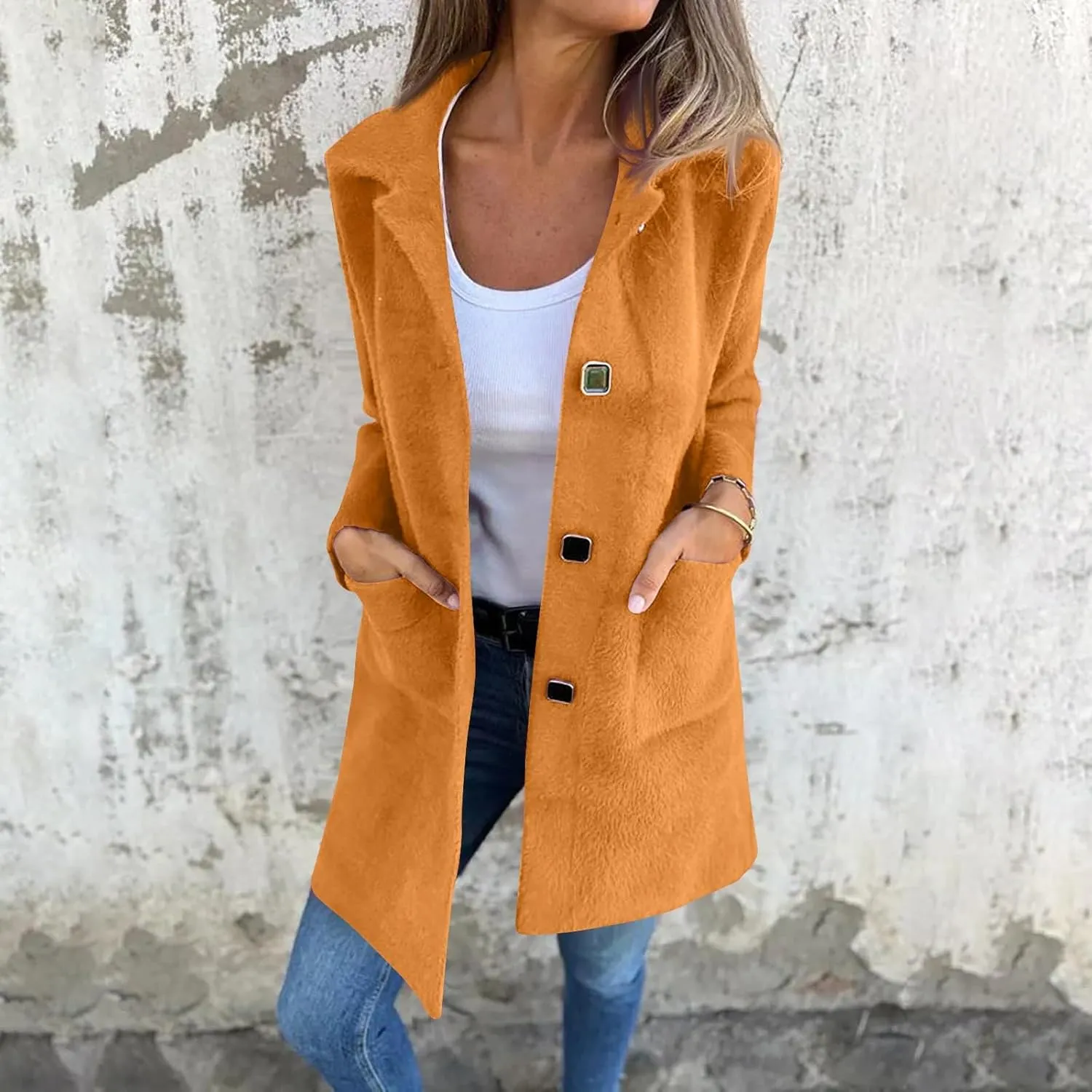 Womens Coats Long Sleeve Lapel Winter Coat for Women 2024 Pea Coat Fall Casual Coats Jacket Outerwear with Pockets