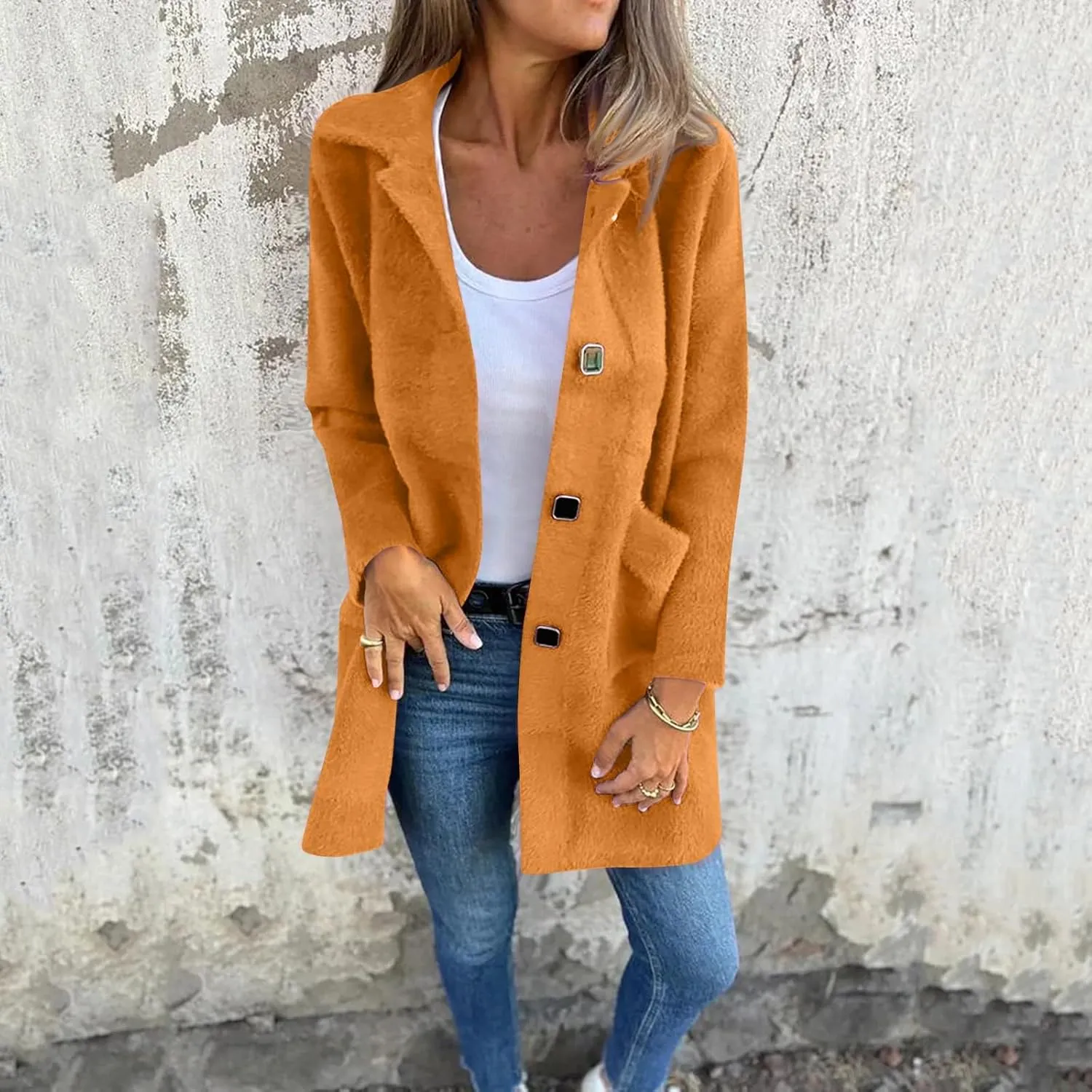 Womens Coats Long Sleeve Lapel Winter Coat for Women 2024 Pea Coat Fall Casual Coats Jacket Outerwear with Pockets