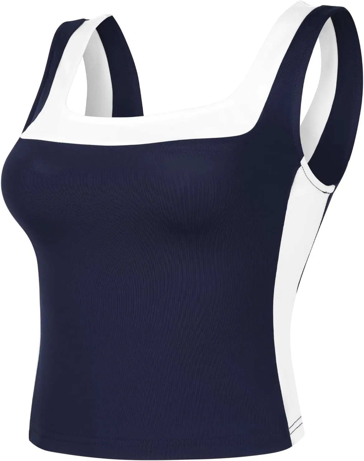 Womens Crop Tank Tops Summer Square Neck Top Slim Fitted Color Block Yoag Shirts