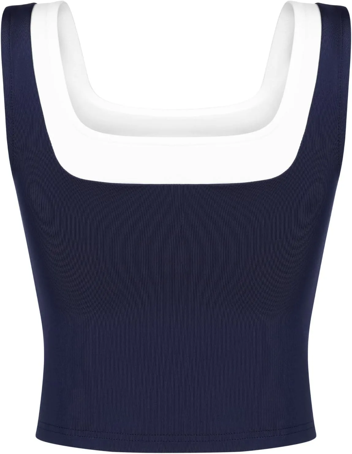 Womens Crop Tank Tops Summer Square Neck Top Slim Fitted Color Block Yoag Shirts